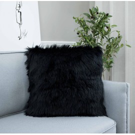 LIGICKY Luxury Series Soft Faux Fur Throw Pillow Cover Decorative Square Plush Pillow Case Cushion Cover for Couch Sofa Bed, 18" x 18" Black