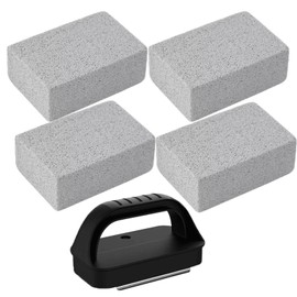 ZIXIANGKEJI 4pcs Grill Brick Griddle Stone Griddle Cleaning Brick Block Heavy Duty Grill Stone Cleaning Bricks with 1 Handle for Blackstone Griddle Accessories Flat Top Brick(K56-4)