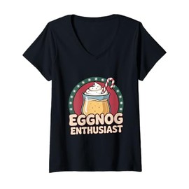 Womens Eggnog Enthusiast Cute Christmas Drink Lover Holiday V-Neck T-Shirt