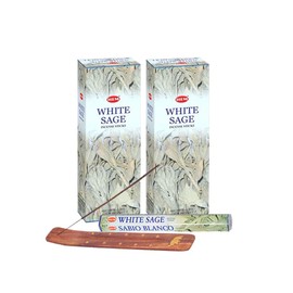 Hem White Sage Incense Sticks - 2 Boxes of 120g Each + Wooden Incense Holder