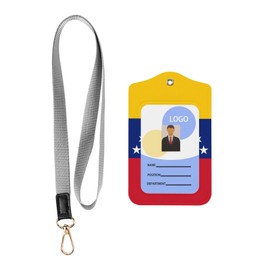 Leather Badge Holder with Lanyard, Flag of Venezuela Leather ID Holder, Leather ID Holder for Staff, Teachers and Students