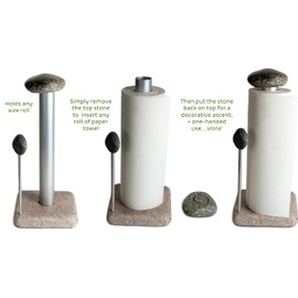 Premium Granite Paper Towel Holder - Free Standing Kitchen Paper Towel Roll Holders with Granite Base for Easy One Handed Use - Holds Standard or Jumbo-Sized Rolls (Each Holder is Unique) Made in USA