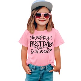 AG AGUU Girls Boys Happy First Day of School Shirts Kid Back to School T-Shirt Kindergarten 1st 2nd Grade Outfits Tees Tops(Pink,7-8Y)