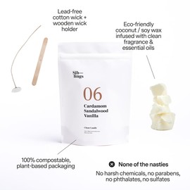Siblings Essentials, Candle Refill Kit, DIY Candle Kit (No 06: Cardamom, Sandalwood, Vanilla) - Eco-Friendly Candle Refill, Clean Fragrance and Essential Oils, Coconut and Soy Wax