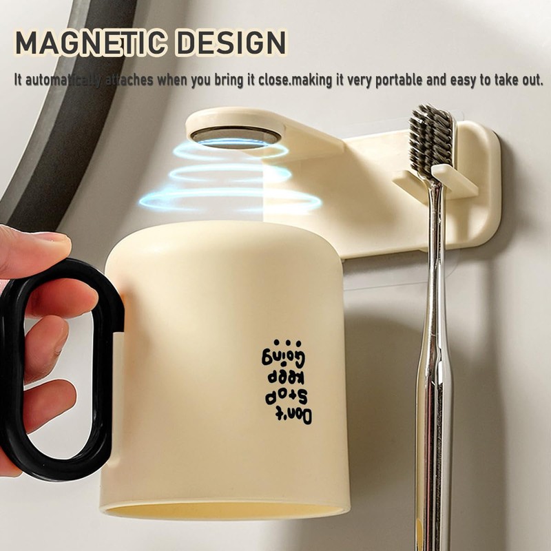Magnetic Toothbrush Holder with Cup - Wall Mounted No Drilling