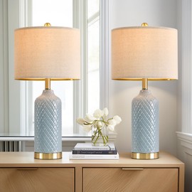 G-SAFAVA 24.25" Table Lamps Set of 2 Modern Ceramic Blue Lamps for Living Room Farmhouse Bedside Lamps Boho Lamps for Night Stands Costal Bedroom Lamps Side Table Lamps End Table Lamps