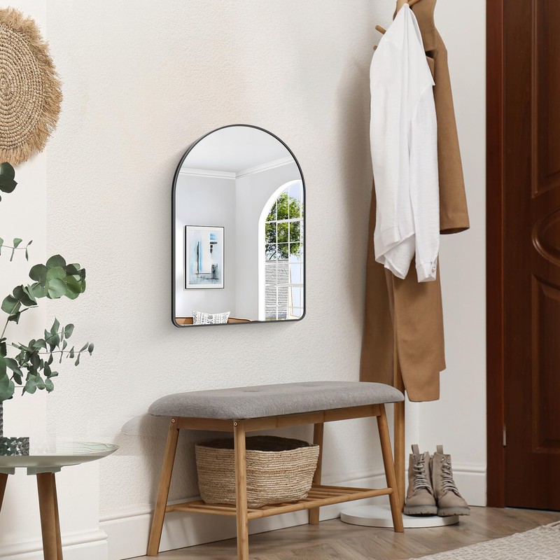FORBATH Arched Bathroom Mirror 16x24 Inch, Black Bathroom Mirror Wall