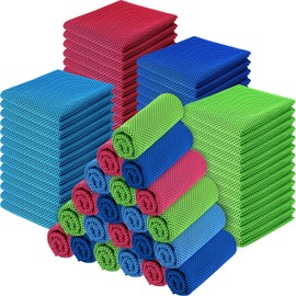 BBTO 32 x 12 Inch Microfiber Ice Towel, Cooling Cold Towel for Neck and Face Breathable Chilly Towel for Yoga, Sport, Gym, Workout, Camping and More Activities(Classic Colors, 50 Pack)