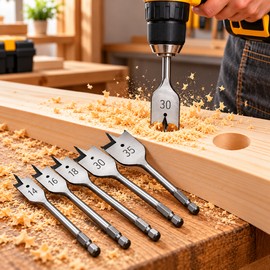 14, 16, 18, 30, 35mm Flat Wood Drill Bit, Hex Shank 3-Point Woodworking Boring Tool for Drawer and Door Lock Installation 1pc