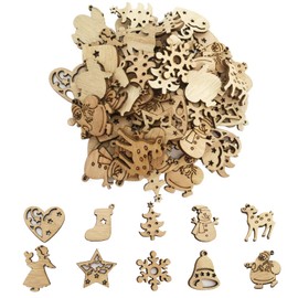 Christmas Ornaments Wooden 100pcs Snowflake Christmas Tree Snowman Reindeer Santa Claus Wood Chip Slice Pendant Christmas Tree Ornament Nordic Christmas Decoration DIY Handmade (Mix)