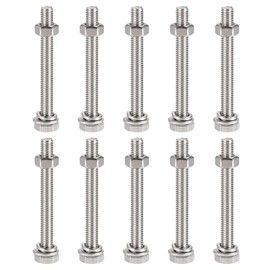 TOP-VIGOR 10Pcs M6 x 55mm Hex Head Screws Bolts, Nuts, Flat & Lock Washers Kits, 304 Stainless Steel Fully Thread Hexagon Bolts for DIY Bike Motorcycles Repair