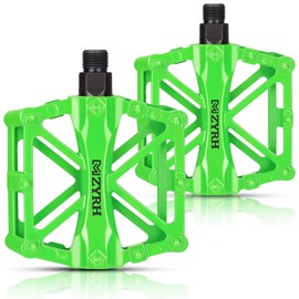 KEMIMOTO Mountain Bike Pedals MTB Bicycle Flat Pedals, 9/16'' CNC Aluminum Durable Sealed Bearings for Most Bikes BMX MTB Enduro Downhill Trail (Two Pack) (Green)