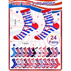 Bunnycool 24 Pairs American Flag 4th of July Socks Bulk for Adults Men Women Patriotic Freedom USA Star Independence Day Red White Blue Dress Comfortable Socks for Fourth of July Party Favors Gifts