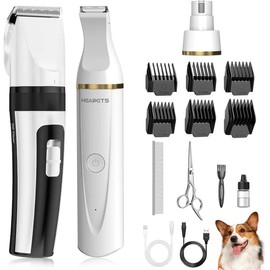 Heapets 3-in-1 Cordless Pet Grooming Clippers, Paw Trimmer & Nail Grinder Kit – Low Noise, Rechargeable Cordless Clippers for Cats, Dogs, and Other Pets:_White