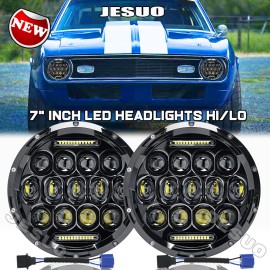 JESUO Pair 7"inch Round LED Headlight Hi/Lo Beam Fit 1967 1968 1969 Chevy Camaro