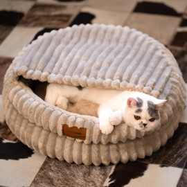 CHEERPALS Cat Bed Cave for Indoor Cats, Washable Round Cat Bed Soft Fluffy Pet Bed for Kitty, Puppy and Small Dog(Khaki)