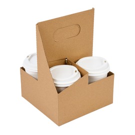 Restaurantware Altalena Drink Carriers 100 Disposable Cup Carriers With Handles - Holds 4 Cups For Delivery Or To Go Kraft Paper Drink Holders Built-In Handle Fits Multiple Beverages