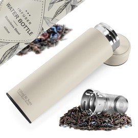 Tea & Fruit Infuser Water Bottle + Strainer + BPA-Free Fruit Insert | Vacuum Insulated 450ml Stainless Steel Thermo Flask | Portable Tea Tumbler: Office, Outdoor, School, Sports, Bike - Cream White