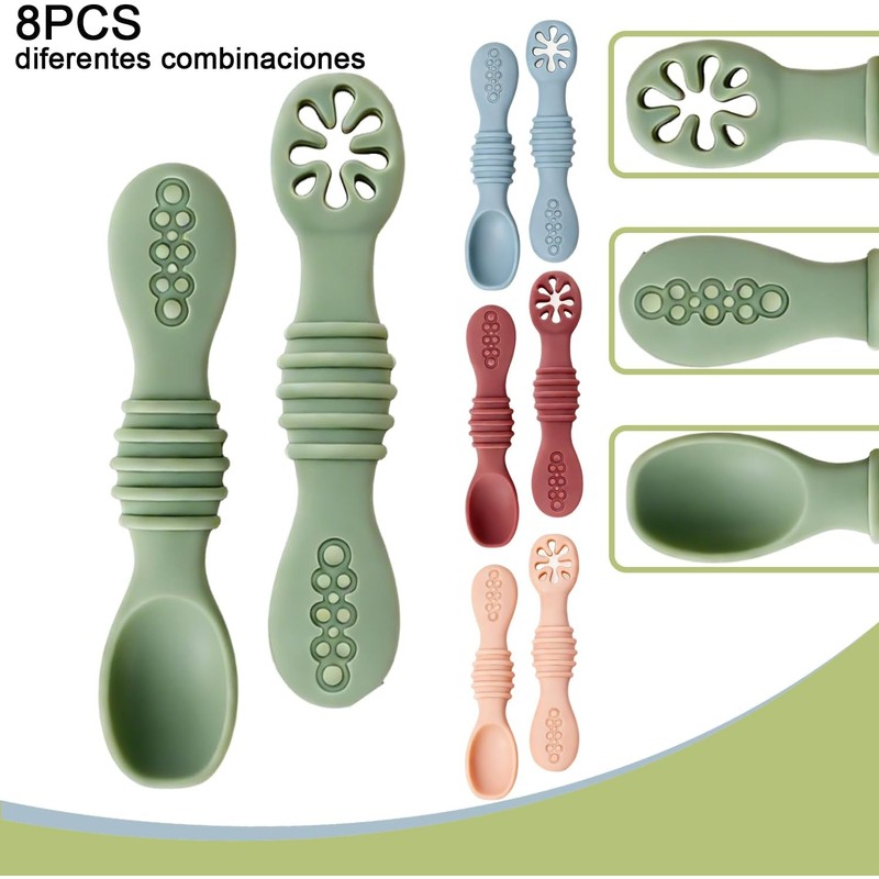 Cucharas de Silicona para Niños – Juego 8 pcs Arcoíris