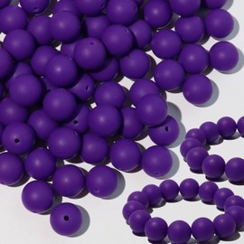120pcs Richbunnys 15mm Bulk Silicone Beads for Pens and Keychain Making,Large Bead for Necklace and Bracelets Making,Assorted Rubber Beads Set for Crafts(Purple)
