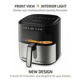 Mondial - Air Fryer Digital Visor Inox 5.3QT Capacity - High Power & Elegant Stainless Steel Finish - Black & Inox