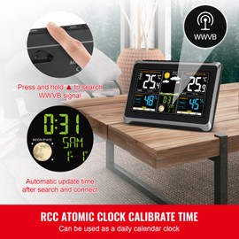 Happybuy Weather Station Indoor Outdoor, 7.5 in Display, Wireless Digital Home Weather Station, with Sensor Atomic Clock Adjustable Backlight Forecast Data Calendar Alarm Alert Temperature-NO WiFi