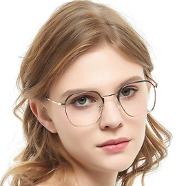 OCCI CHIARI Women's Glasses Frame Oversized Metal Eyeglasses Optical Eyewear (Gold+Black 50-21-145)
