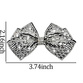 Rhinestone Bow Hair Barrette Bling Bowknot Hair Clips Hair Pin Silver White Crystal Barrettes for Hair Decorative Ponytail Holders Glittering Rhinestone Hair Bows French Barrette