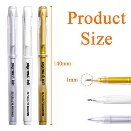 Ormromra 3PCS Gel Pen Set, White Gel Pen for Black Paper, Silver Pens with 1.0mm Tip, Gold Ink Marker Pen, Waterproof Silver Gel Pens for Art, Drawing, Sketching, Writing, Coloring