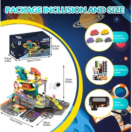 Sternstunde Car Racing Track Dinosaur Toy Rails, 32 Pieces Dino Racing Track Highway, Car Garage Toy with Parking Garage, Ramps, Elevator, Includes 5 Cars, for 3-8 Years Boys Gifts Toy