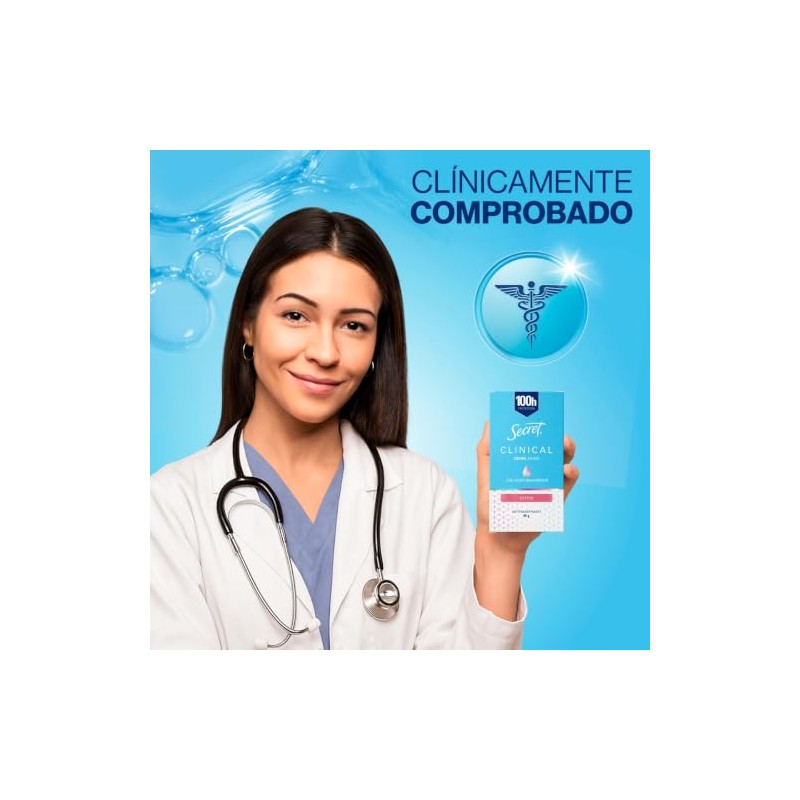 SECRET, Desodorante Clinical con Ácido Hialurónico, Crema Suave, Powder Protect