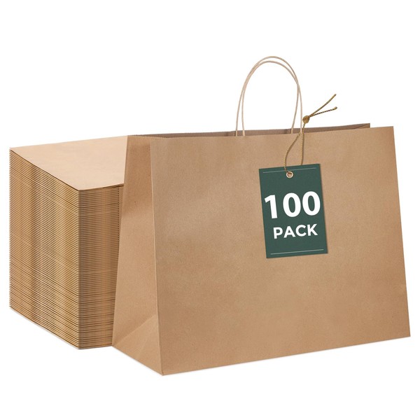 GSSUSA 16x6x12 Large Paper Bags with Handles 100Pcs, Gift Bags,