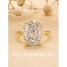 Effinny Engagement Ring for Women 6.0ct Elongated Cushion Cut,18K Gold Plated Sterling Silver Simulated Diamond Promise Ring(Size:5)