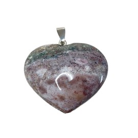 KRIO – 1 x Bauchiges Ocean Jasper/Augenacht Herz als Anhänger mit Silberöse - Größe L (Herz 6)