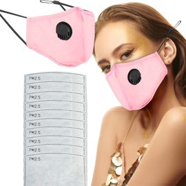 Tanness Pink Breathable Reusable & Washable Cotton Face Mouth Nose Mask With 10x Filters & Automatic Breathing Valve and PM 2.5 Filters (1 MASK & 10 FILTERS)