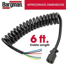 Bargman 54006-043 Coiled 7 Way Trailer Wire End Connector Harness, 6 Foot Length, Splices Easily to Trailer Lighting System, Weather Resistant
