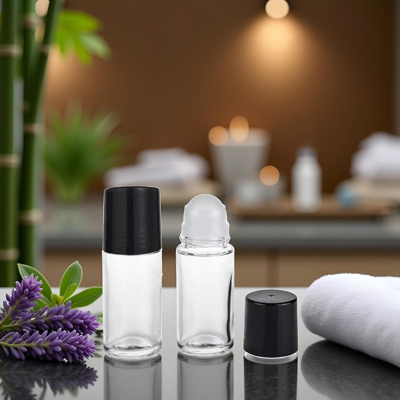 Sluswallow 2 Pcs Black Clear Empty Glass Essential Oil Roller