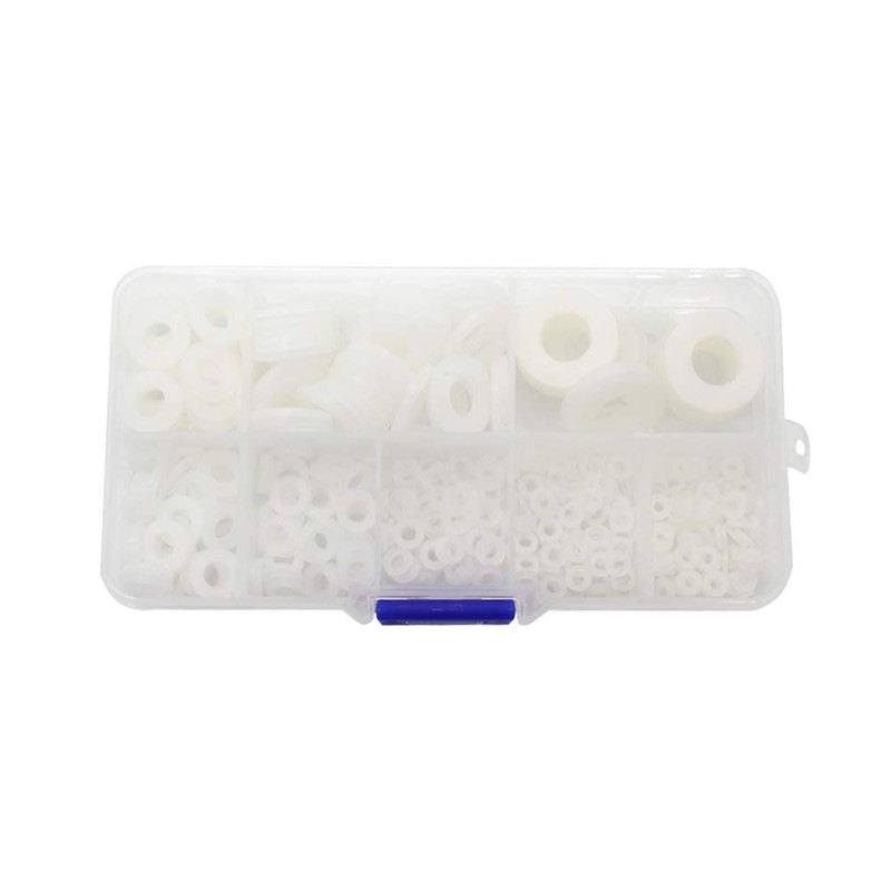 Eowpower 500 Pieces White Nylon Flat Washers Assortment Kit for