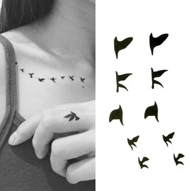 Oottati 2 Sheets Tiny Small Temporary Tattoos For Women Men Finger Hands Neck Wrist Face, Cute Long Lasting Cartoon Fake Tattoo Stickers For Kids Boys Girls Black Flying Bird Totem