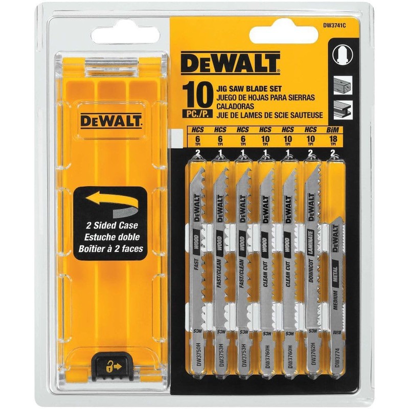 DEWALT Jigsaw Blades Set with Case, T-Shank, 10-Piece (DW3741C)