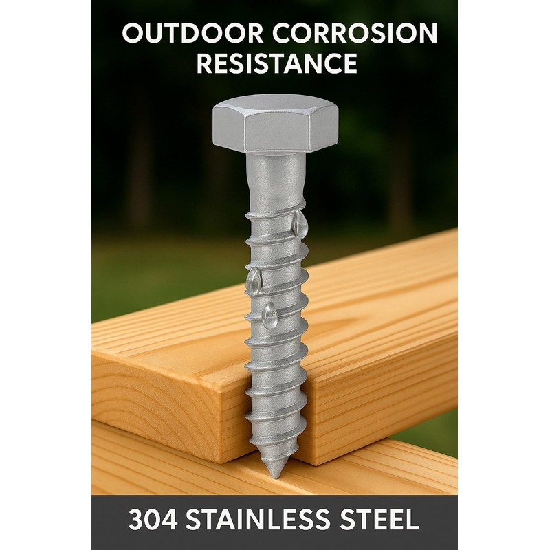 1/4" x 1" Hex Head Lag Screws, 304 Stainless Steel