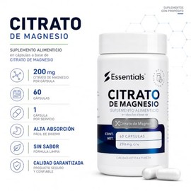 Citrato de magnesio 200 mg | 60 cápsulas | Essentials Innovation