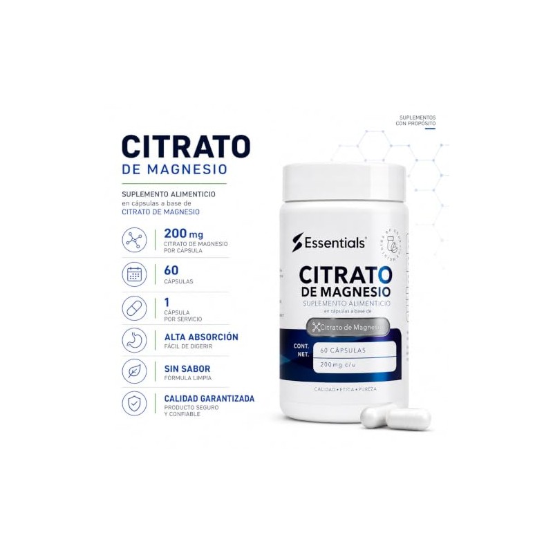 Citrato de magnesio 200 mg | 60 cápsulas | Essentials