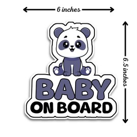 Baby on Board Signs for Car, 6.5 x 6 inches Cute Baby Panda, Waterproof and UV-Resistant Baby on Board Sticker, Durable Baby Sign for Safety Awareness, Easy to Apply for Window or Bumper