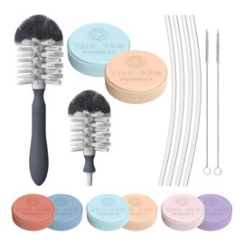 The 730 Project Honey Bear Cup Accessory Pack, 4 Straws and 2 Travel Lids for Honey Bear Straw Cup for Babies with Bottle Brush and Straw Cleaner Brush, Blizzard & Creamsicle