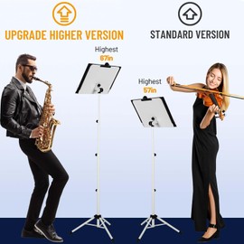 CAHAYA 5 in 1 Heightened Dual-use Sheet Music Stand & Desktop Book Stand Metal Portable Solid Back with Height Adjustable from 31.4-67in Including Carrying Bag, Sheet Music Folder & Clip CY0304-2