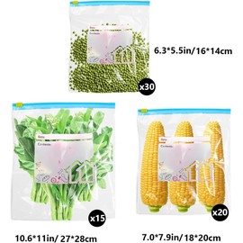 HBSTK 65PCS Reusable BPA-Free Freezer Bags with Expandable Bottom - Slider Ziplock Food Storage Set (4.5L, 2.25L, 1L - Large/Medium/Small) - Zip Seal Bags for Fruits, Vegetables,Grains