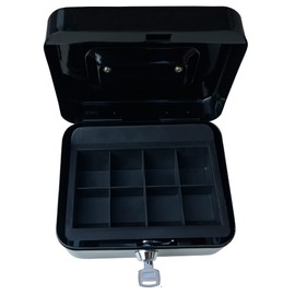 ACCURATE Money Box Tin Steel Cash Safe Box Petty Cash Tin with Lock 2 Keys - Black (6 INCH)