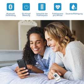 Pulse Oximeter with Data Memory, Bluetooth App, Oxygen Saturation Measurement, Finger Pulse Oximeter, Oxygen Content Health Monitor, Heart Rate Monitor and SpO2 White