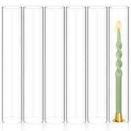 Showgeous 6 PCS Hurricane Candle Holder, D:2.5" H:14" Open Ended Glass Candle Cylinder Sleeve, Clear Glass Cylinder Candle Holder, Open Flame Candle Chimney Tube Cover, Bottomless Cylindrical Glass